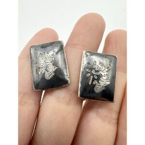 Siam Nielloware Goddess black enamel sterling silver square Cufflinks